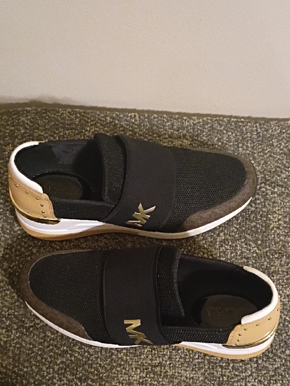 Michael Kors Felix Black Slip-On Sneakers with Gold Accent Wedge Heel Size 9.5 - Picture 9 of 11